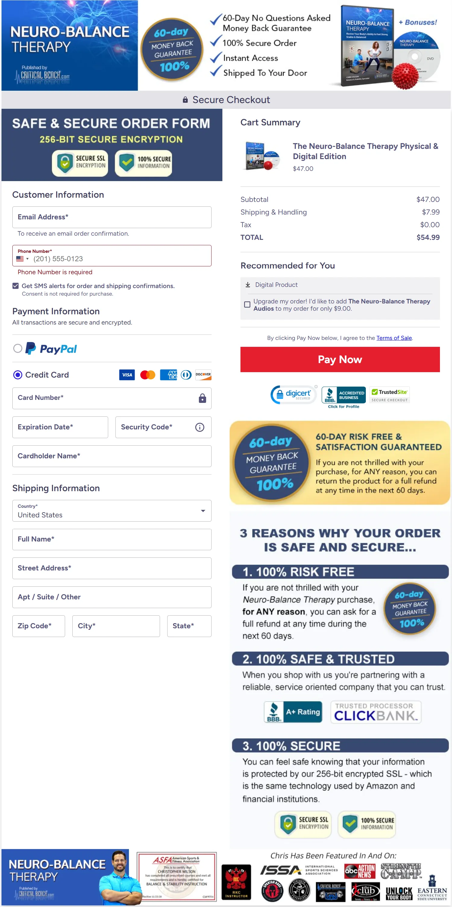 Neuro-Balance Therapy checkout page